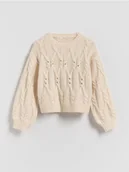 Swetry dla dziewczynek - Reserved - Sweter z domieszką wełny - złamana biel - miniaturka - grafika 1