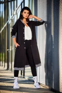 Bluzy damskie - Długa Rozpinana Bluza ze Stójką - Czarna - Awama - miniaturka - grafika 1