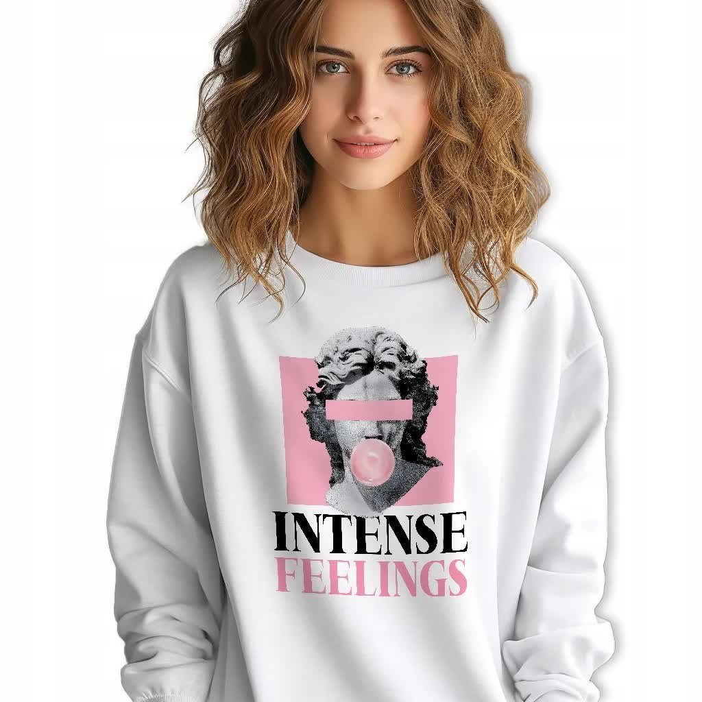 BIAŁA BLUZA Damska Dresowa INTENSE FEELINGS Lyrics Wzory Rozmiar S