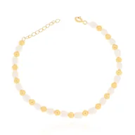 Bransoletki - Srebrna pozłacana bransoletka z białymi perłami i kulkami 17 cm pr. 925 - miniaturka - grafika 1