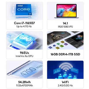 Ninkear N14 Pro 14-inch Intel Core i7-1165G7 16GB RAM 1TB SSD Windows 11 Bluetooth 4.2 - Laptopy - miniaturka - grafika 7