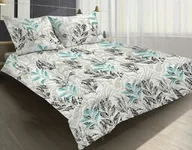 Pościel - Matex Pościel satynowa 220x200 14A Premium Vigo Flower liście beżowa miętowa - miniaturka - grafika 1