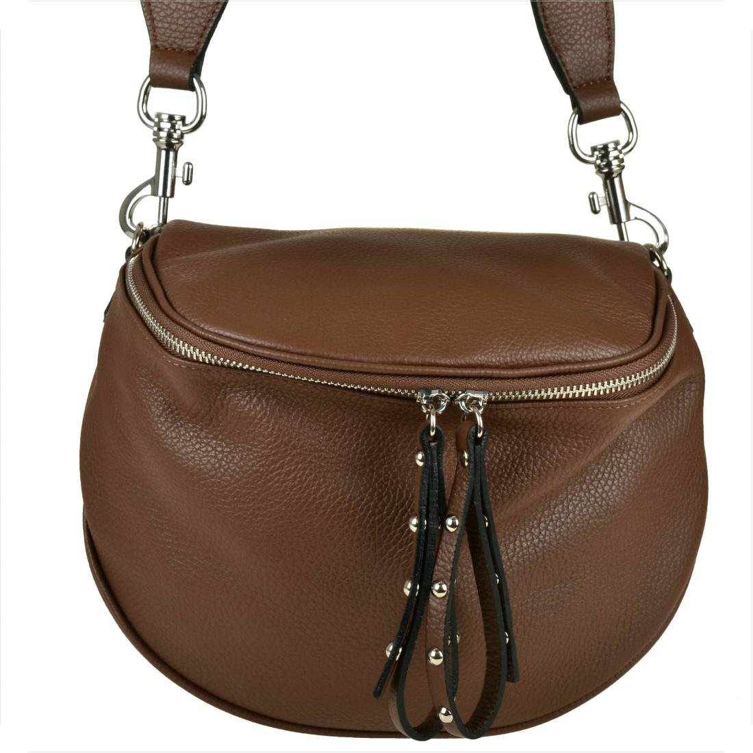 Lekka skórzana brąz koniak listonoszka z szerokim paskiem.