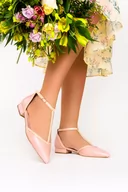 Baleriny - Różowe baleriny damskie t-bar z paskiem wokół kostki Casu D21X12-P-41 - miniaturka - grafika 1