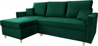 Narożniki - Narożnik MON, narożnik w kształcie litery L z funkcją spania i podstawą łóżka, kolor: zielony, tkanina welurowa, otomana lewa lub prawa - miniaturka - grafika 1