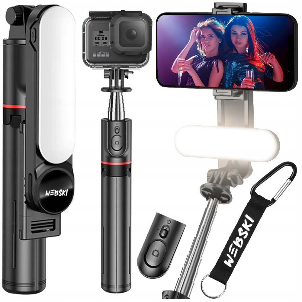 Selfie stick tripod statyw lampka Led Kij z Pilotem Bt do telefonów Kamer