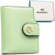 Portfele - Portfel damski pionowy ROVICKY mały rozbudowany na karty ochrona RFID zatrzask i suwak zielony - miniaturka - grafika 1