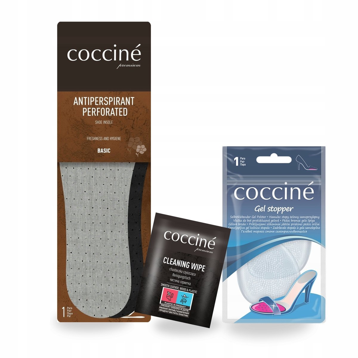 Żelowe Hamulce Wkładki do Butów i Chusteczka Czyszcząca Coccine Zestaw 3w1