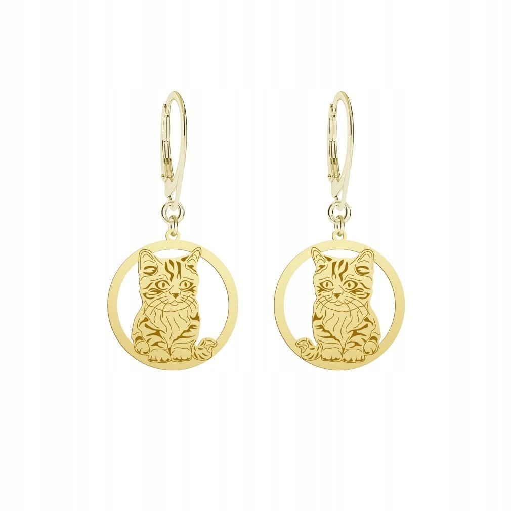 Kolczyki Złote Kot Munchkin 925 Prezent Kobieta Biżuteria GRAWER