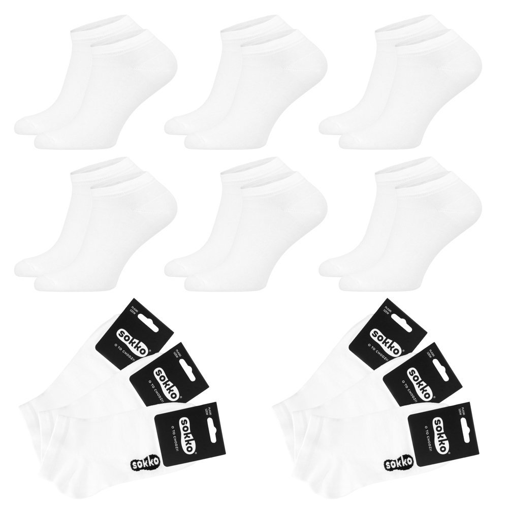 6X SOKKO STOPKI DAMSKIE NISKIE BAWEŁNIANE BIAŁE - SD6-S10-BIA-39-41