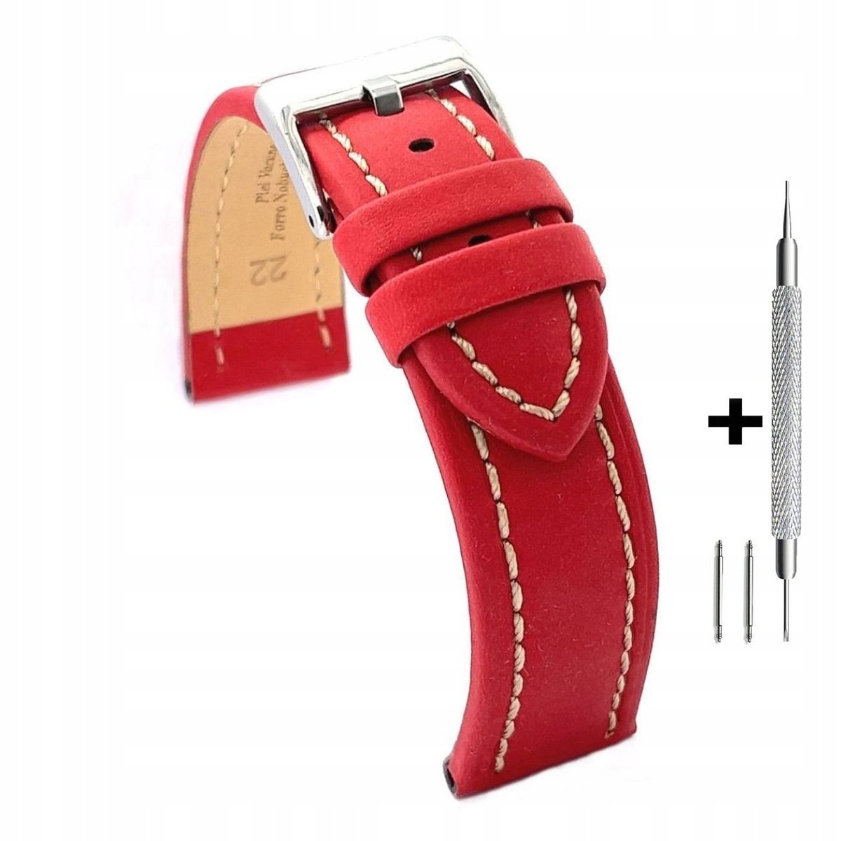 Czerwony pasek 18 mm skórzany DILOY 377.18.06 + dwa teleskopy i narzędzie