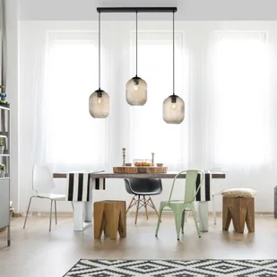 Paul Neuhaus Lampa wisząca Art Deco czarna z bursztynowym szkłem 3 światła - Chris - Lampy sufitowe - miniaturka - grafika 1