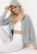 Bluzy damskie - Szara Bluza z Kapturem na Suwak Wykończona Ściągaczami Diacra - miniaturka - grafika 1