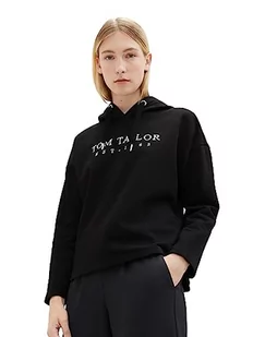 TOM TAILOR Damska bluza z kapturem z napisem, 14482-Deep Black, XL - Bluzy damskie - miniaturka - grafika 1