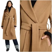 Płaszcze damskie - Lee WOOL COAT Dark Camel długi karmelowy płaszcz wełniany damski M - miniaturka - grafika 1