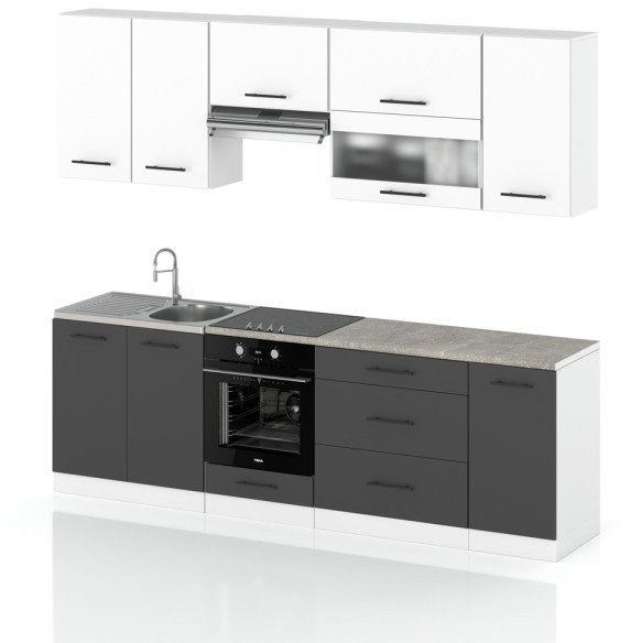 Meble Kuchenne Zestaw Kuchnia Marocco 2.6m Pojemny Modułowy Biały Szary Mat