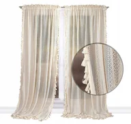 Firany - Gotowa Firana Koronkowa STYL BOHO BEŻOWA KLASA TAŚMA PIĘKNA 145x250 LG241 - miniaturka - grafika 1