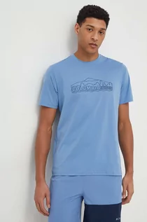 Koszulki męskie - Columbia t-shirt sportowy Legend Trail kolor niebieski z nadrukiem - grafika 1