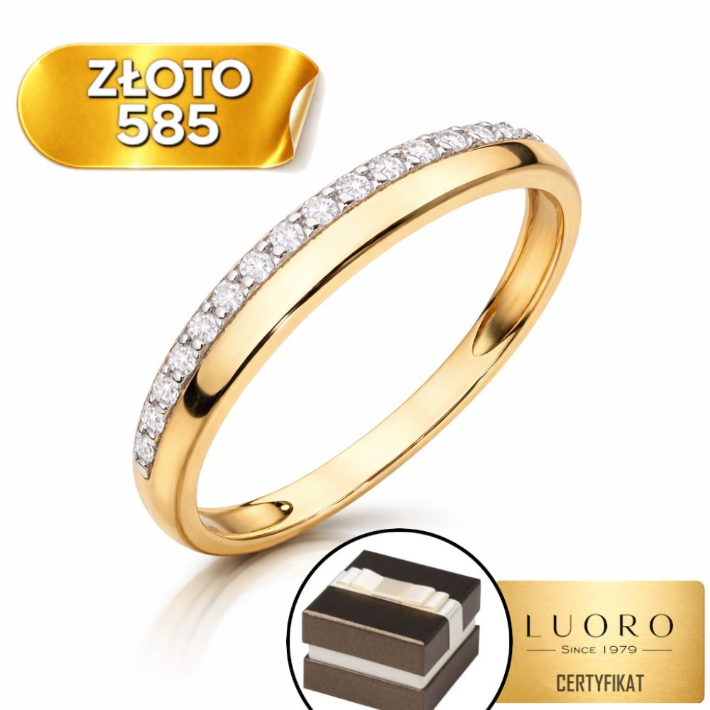 PIERŚCIONEK ZŁOTY 585 14K GŁADKA SZYNA Z RZĘDEM CYRKONII ELEGANCKI R18