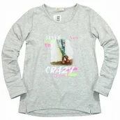 Bluzki damskie - Bluzka BAWEŁNA Nadruk LONGSLEEVE Rękaw SZARA 134 - miniaturka - grafika 1