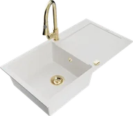 Zlewozmywaki z baterią - Mexen Leo zlewozmywak granitowy 1-komorowy z ociekaczem i baterią kuchenną Elia, biały - 6501-20-670101-50 - miniaturka - grafika 1