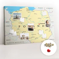 Tablice i flipcharty - Organizer na ścianę XXL, Tablica Korkowa 120x80 cm - Polityczna mapa Polski + Pinezki - miniaturka - grafika 1