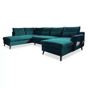 Turkusowa aksamitna rozkładana sofa w kształcie litery "U" Miuform Stylish Stan, lewostronna - Narożniki - miniaturka - grafika 1