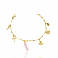 Bransoletki - Bransoletka Faith Charm Różowy Kwarc Krzyżyk Koniczynka Diament Nieskonczonosc Stal 316L Antyalergiczna Prezent - miniaturka - grafika 1