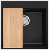 Zlewozmywaki - Zlewozmywak granitowy z dużą komorą XXL jednokomorowy Nablatowy bez ociekacza Czarny Oslo 50 Top. Baterie kuchenne i syfon do wyboru. Primagran - miniaturka - grafika 1