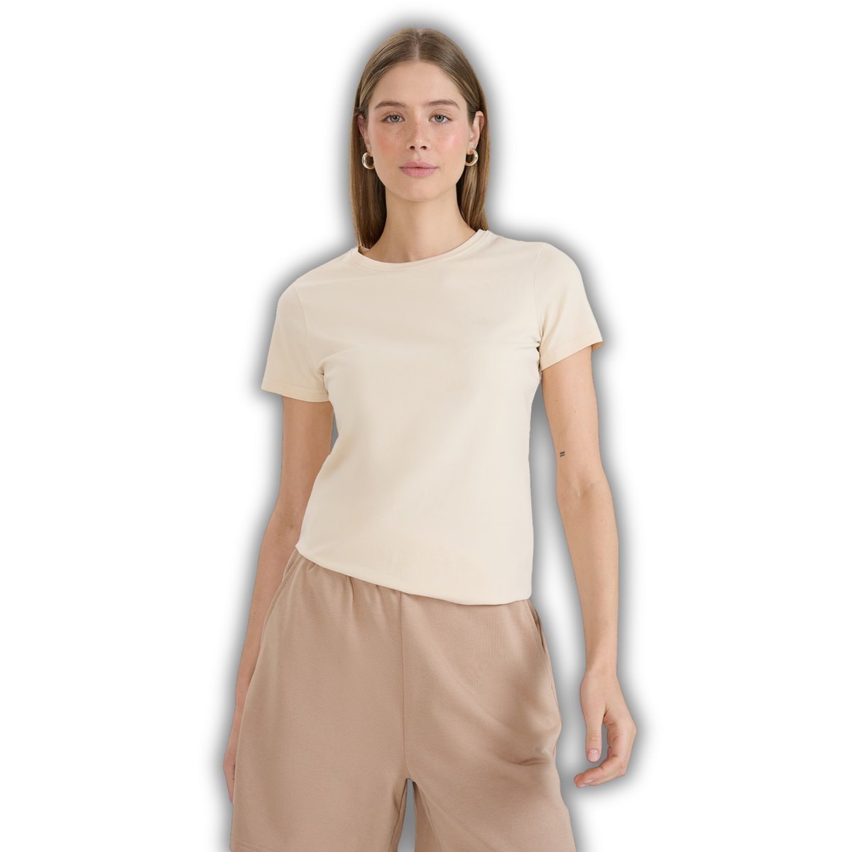 KOSZULKA DAMSKA 4F SLIM BEŻOWA BAWEŁNA ELASTYCZNY KRÓJ T-SHIRT ROZMIAR XS