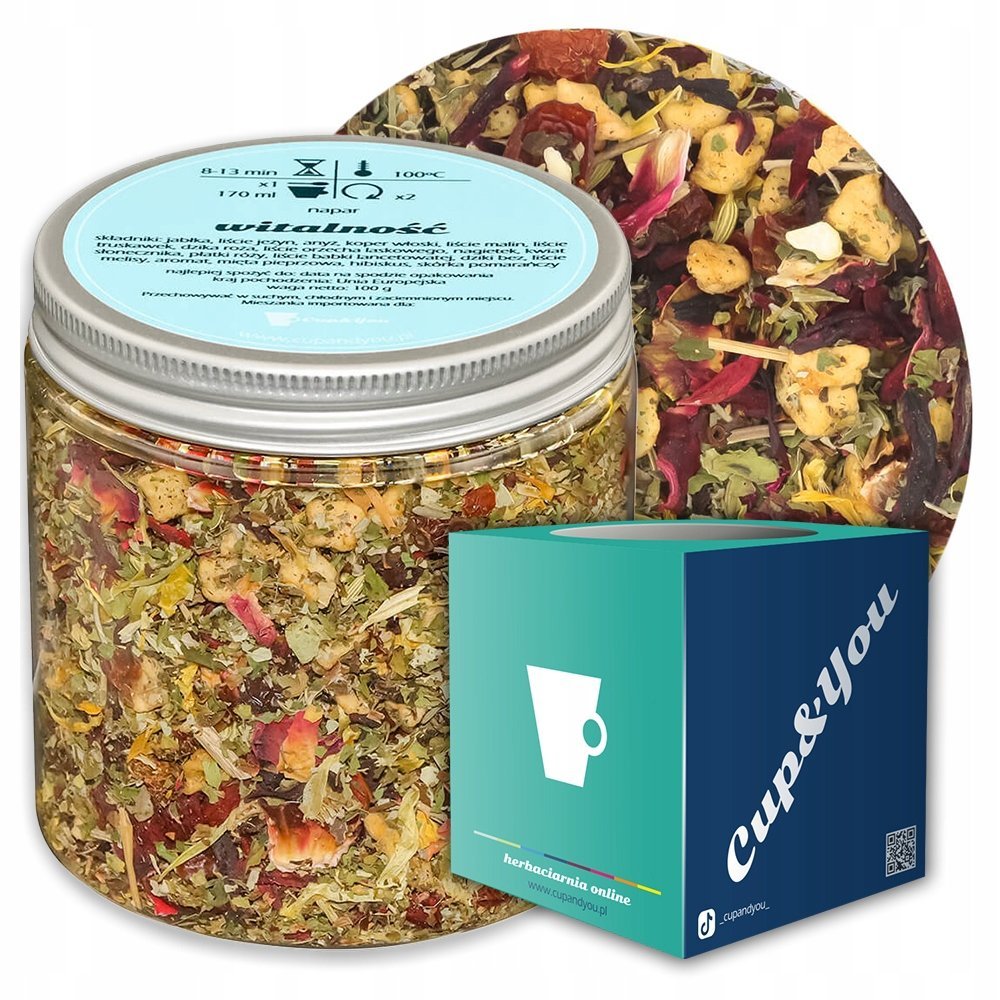 Herbata ziołowa WITALNOŚĆ o smaku czerwonych owoców z miętą PREMIUM Cup&You - herbata liściasta sypana mieszanka napar susz - gotowa na prezent upom..