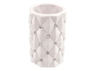 Wazon ceramiczny z kryształkami glamour biały okrągły pikowany 18 cm - Wazony i flakony - miniaturka - grafika 1