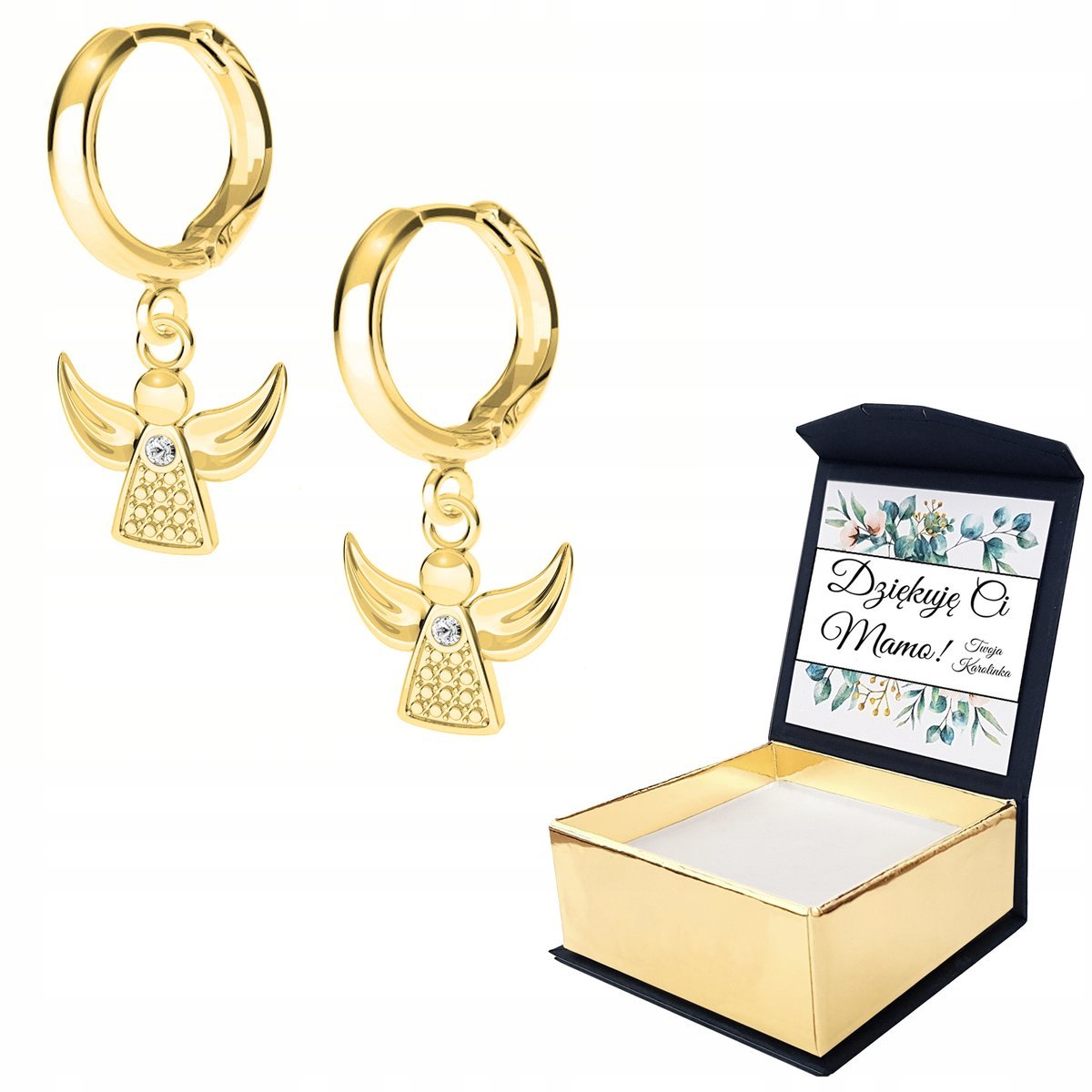Kolczyki złote Anioł Aniołek 925 WŁASNY NADRUK