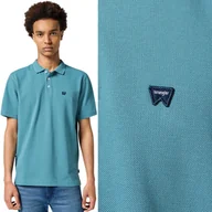 Koszulki męskie - Wrangler SS POLO Storm Blue NIEBIESKA BAWEŁNIANA POLÓWKA LOGO REGULAR 4XL - miniaturka - grafika 1