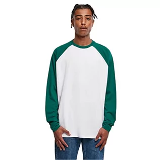 Koszulki męskie - Urban Classics Męski T-shirt z długim rękawem Organic Oversized Raglan, biały/zielony, XXL - grafika 1