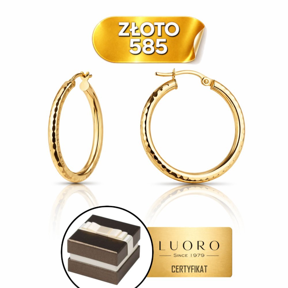KOLCZYKI ZŁOTE 585 14K KÓŁKA DIAMENTOWANE 1,8 CM ANGIELSKIE ZAPIĘCIE
