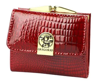 Portfel Damski Skórzany GREGORIO Skóra Licowa Lakierowany Mały Z Klamrą RFID GF-126 CZERWONY 9.5 x 8 x 2.5 [cm] - Portfele - miniaturka - grafika 1