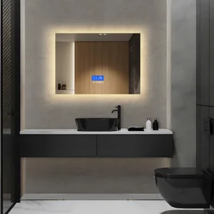 Lustro łazienkowe z oświetleniem LED - 120 x 80 cm, EEK A++, włącznik dotykowy, ściemniane 3w1 biały zimny neutralny biały ciepły, zegar cyfrowy, lustro do makijażu - lustro łazienkowe, lustro podświetlane, lustro LED - Lustra - miniaturka - grafika 1