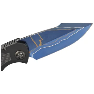 Nóż automatyczny Heretic Pariah-A Custom DLC Aluminium / Carbon Fiber Inlays, Blued Baker Forge AuroraMai Damascus by Tony Marfione Jr. - Noże - miniaturka - grafika 10