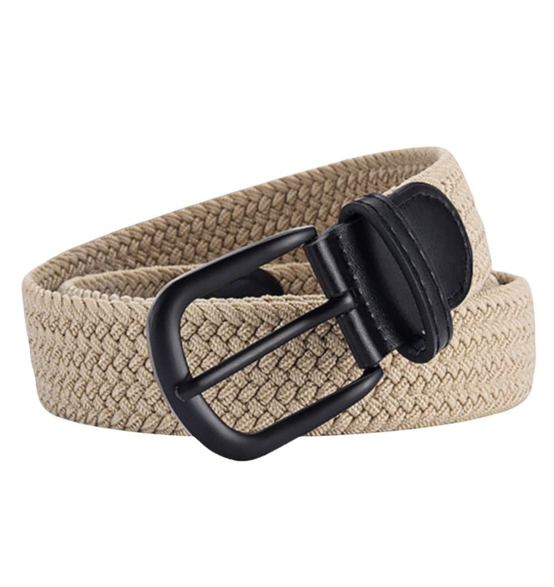 Elastyczny elegancki pasek pleciony parciany do spodni mocny beżowy