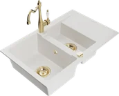 Zlewozmywaki z baterią - Mexen Gaspar zlewozmywak granitowy 1,5-komorowy z ociekaczem i baterią kuchenną Carla, biały - 6507-20-670700-50 - miniaturka - grafika 1