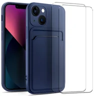 Etui i futerały do telefonów - zestaw ochronny 2 w 1 dla Apple iPhone 13 Mini składa się z 2x szklanej osłony ekranu 9H i 1x silikonowego etui - niebieska osłona - miniaturka - grafika 1