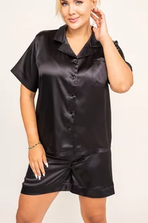 Piżamy damskie - Czarna Koszulka piżamowa satynowa SORTEMO - Tono - grafika 1