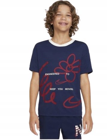 Nike Granatowa Bluzka Dziecięca Z Krótkim Rękawem Z Nadrukiem 137-147 Kyb