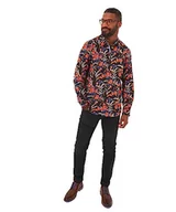 Koszule męskie - Joe Browns Męska koszula z długim rękawem Pop of Orange w kwiaty, czarna, XL, Czarny, XL - miniaturka - grafika 1