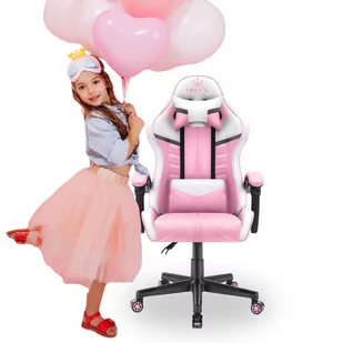 Fotel gamingowy Hell's Chair HC- 1004 KIDS PINK Różowy Biały Szary - Fotele gamingowe - miniaturka - grafika 1