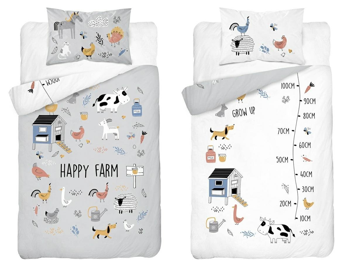 Pościel bambusowa dziecięca 90x120 szara z farmą i zwierzątkami Baby Bamboo