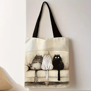 Torba shopperka tote 3 koty kot art retro płócienna art urocze kawaii beż - Torby męskie - miniaturka - grafika 1