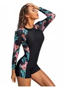Stroje kąpielowe - STRÓJ KĄPIELOWY JEDNOCZĘŚCIOWY DŁUGI RĘKAW KWIAT M - miniaturka - grafika 1
