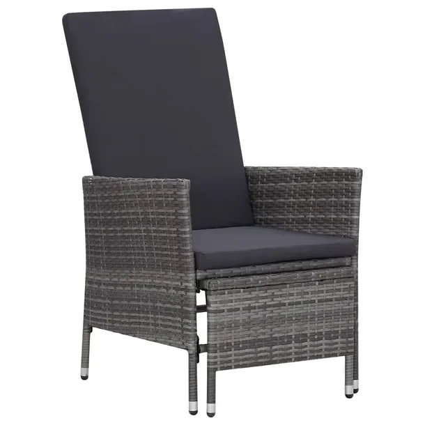 Fotel Ogrodowy z Podnóżkiem, Rattan PE, Szary/Antracyt, 62x131x106 cm